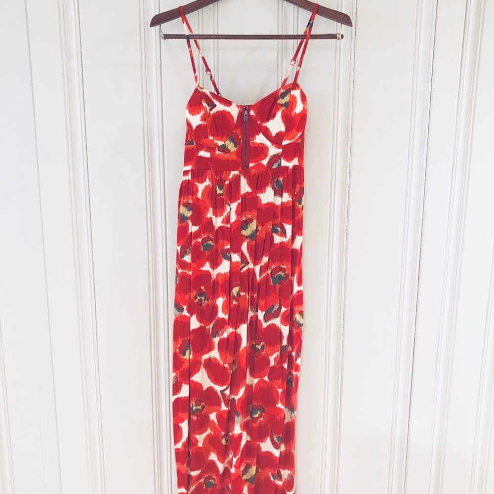 ELLE XS Floor Length Orange and Red Floral Maxi
